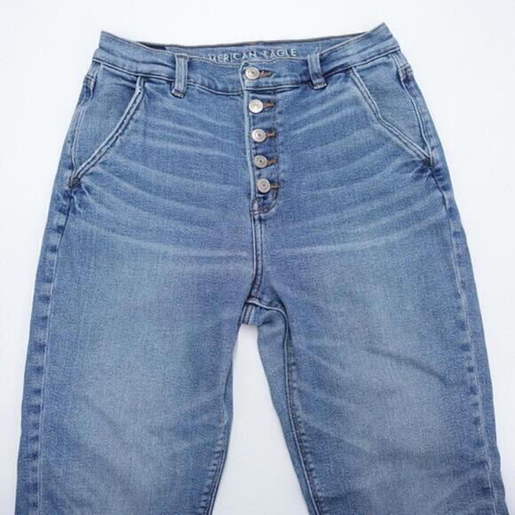 American Eagle Outfitters Jeans Women's 4 Blue Denim Stretch Button Fly Straight - Picture 3 of 9
